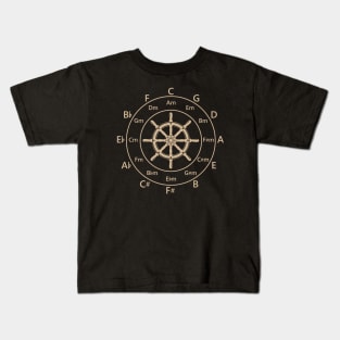 Circle of Fifths Ship Steering Wheel Light Brown Kids T-Shirt